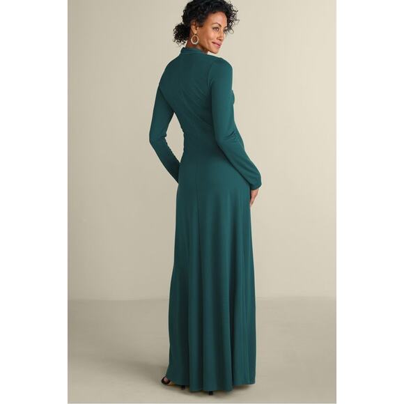Soft Surroundings Lagia Maxi Dress Atlantic Deep Green Long Sleeve V-neck NWT - Picture 2 of 9
